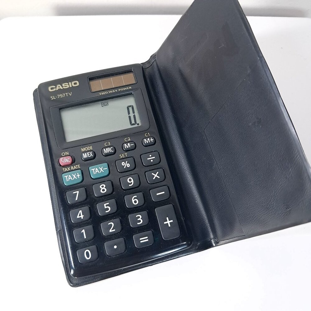 Vintage‎ Casio SL-797TV Portable Calculator with tax & Exchange Function & case
